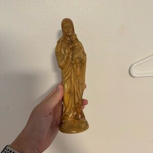 Elegant Wooden Madonna and Child Statue